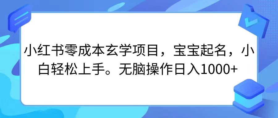 小红书零成本玄学项目，宝宝起名，小白轻松上手，无脑操作日入1000+-启航资源站