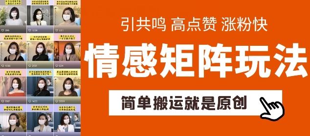 简单搬运，情感矩阵玩法，涨粉速度快，可带货，可起号【揭秘】-启航资源站