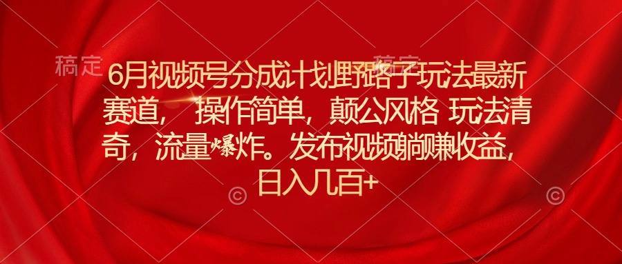 （11040期）6月视频号分成计划野路子玩法最新赛道操作简单，颠公风格玩法清奇，流…-启航资源站