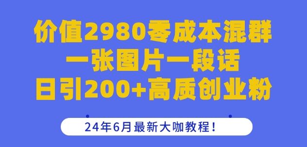 价值2980零成本混群一张图片一段话日引200+高质创业粉，24年6月最新大咖教程【揭秘】-启航资源站