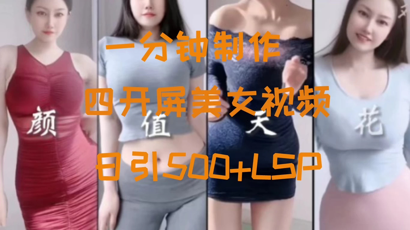 S粉新玩法，流量爆炸，美女视频四开屏，日引500+-启航资源站