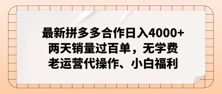 （11343期）最新拼多多合作日入4000+两天销量过百单，无学费、老运营代操作、小白福利-启航资源站