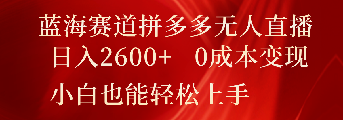 蓝海赛道拼多多无人直播，日入2600+，0成本变现，小白也能轻松上手-启航资源站