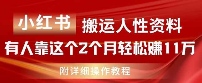 小红书搬运人性资料，有人靠这个2个月轻松赚11w，附教程【揭秘】-启航资源站