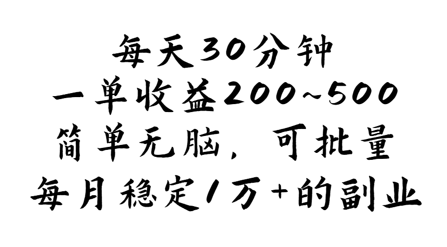 （11764期）每天30分钟，一单收益200~500，简单无脑，可批量放大，每月稳定1万+的…-启航资源站