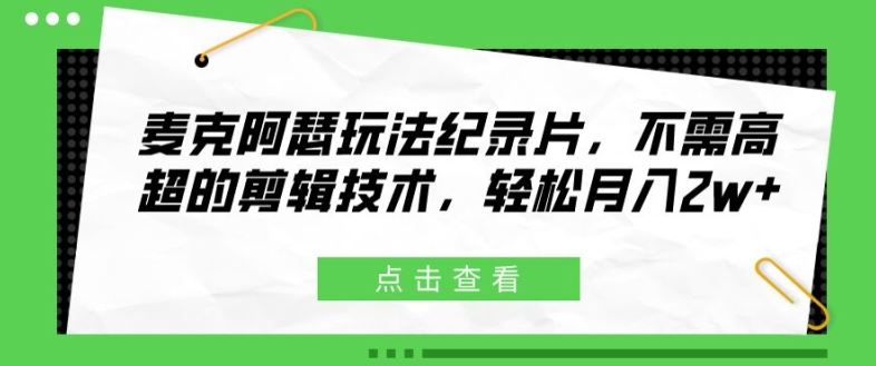 麦克阿瑟玩法纪录片，不需高超的剪辑技术，轻松月入2w+【揭秘】-启航资源站