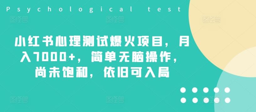 小红书心理测试爆火项目，月入7000+，简单无脑操作，尚未饱和，依旧可入局-启航资源站