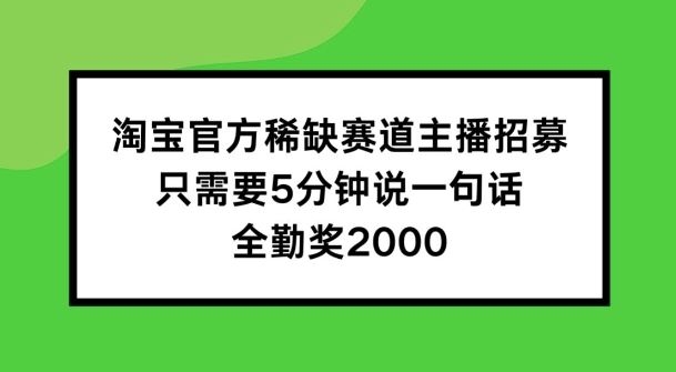 淘宝官方稀缺赛道主播招募 ，只需要5分钟说一句话， 全勤奖2000【揭秘】-启航资源站