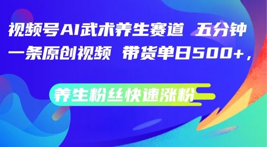 视频号AI武术养生赛道，五分钟一条原创视频，带货单日几张，养生粉丝快速涨粉【揭秘】-启航资源站