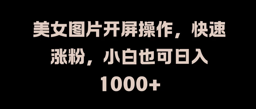 美女图片开屏操作，快速涨粉，小白也可日入1000+-启航资源站