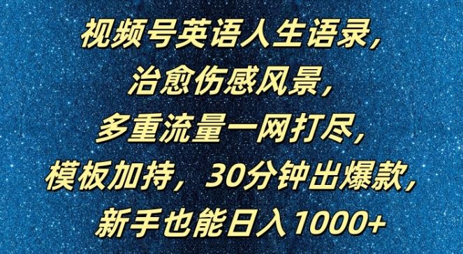 视频号英语人生语录，多重流量一网打尽，模板加持，30分钟出爆款，新手也能日入1000+【揭秘】-启航资源站