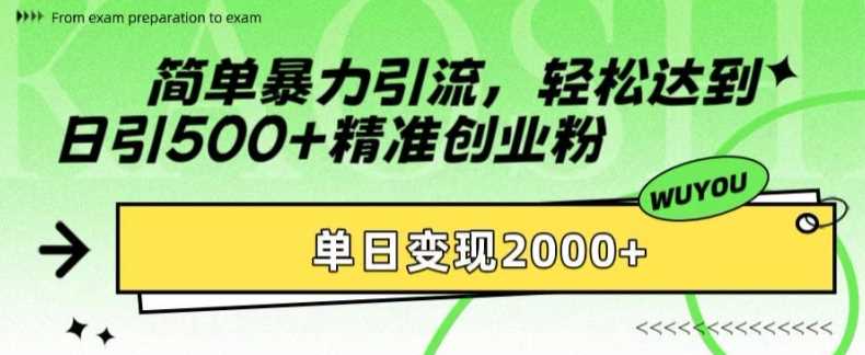 简单暴力引流，轻松达到日引500+精准创业粉，单日变现2k【揭秘】-启航资源站