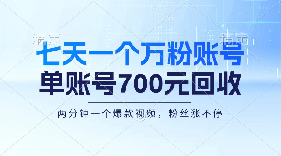 （13062期）七天一个万粉账号，新手小白秒上手，单账号回收700元，轻松月入三万＋-启航资源站