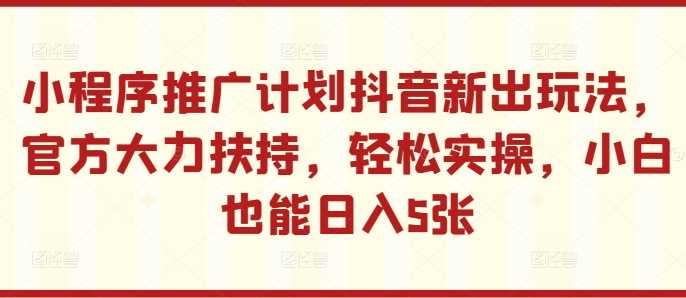 小程序推广计划抖音新出玩法，官方大力扶持，轻松实操，小白也能日入5张【揭秘】-启航资源站