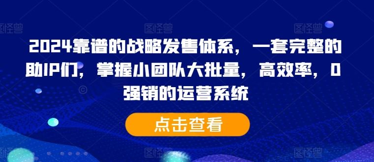 2024靠谱的战略发售体系，一套完整的助IP们，掌握小团队大批量，高效率，0 强销的运营系统-启航资源站