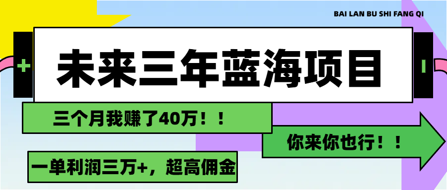 未来三年，蓝海赛道，月入3万+-启航资源站