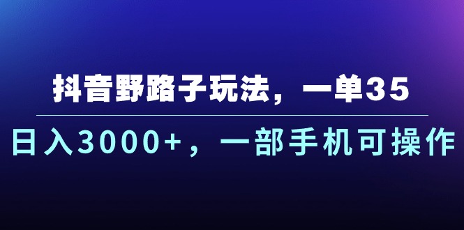 抖音野路子玩法，一单35.日入3000+，一部手机可操作-启航资源站