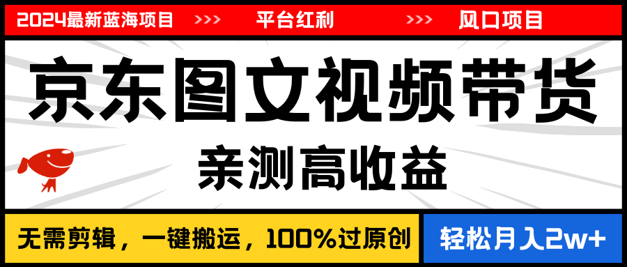 2024最新蓝海项目，逛逛京东图文视频带货，无需剪辑，月入20000+-启航资源站