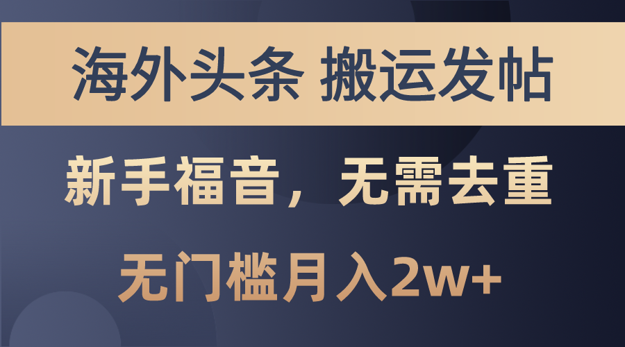 海外头条搬运发帖，新手福音，甚至无需去重，无门槛月入2w+-启航资源站