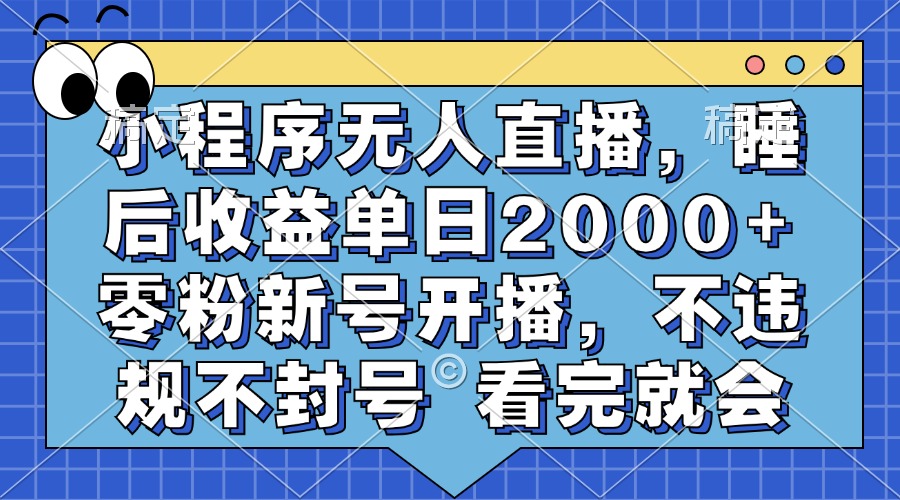 小程序无人直播，睡后收益单日2000+ 零粉新号开播，不违规不封号 看完就会-启航资源站