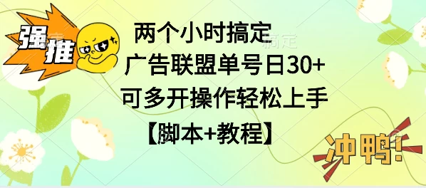 广告联盟掘金，每天2小时稳定收益单号30+可多开，轻松上手，全套详细【脚本+教程】-启航资源站