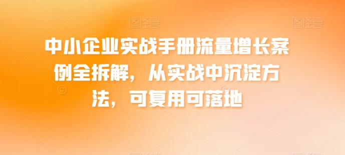 中小企业实战手册流量增长案例全拆解，从实战中沉淀方法，可复用可落地-启航资源站