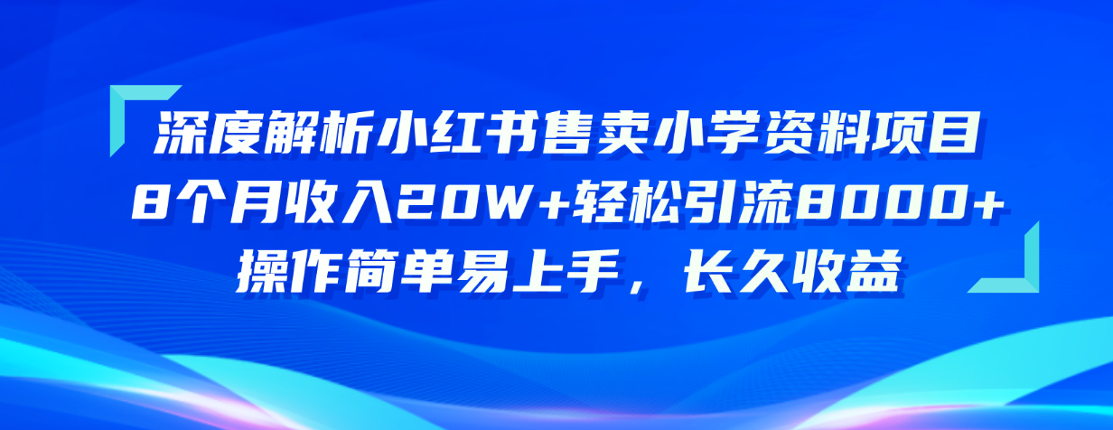 （10910期）深度解析小红书售卖小学资料项目 8个月收入20W+轻松引流8000+操作简单…-启航资源站