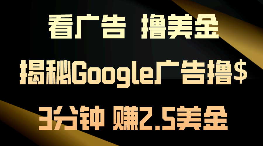 （10912期）看广告，撸美金！3分钟赚2.5美金！日入200美金不是梦！揭秘Google广告…-启航资源站