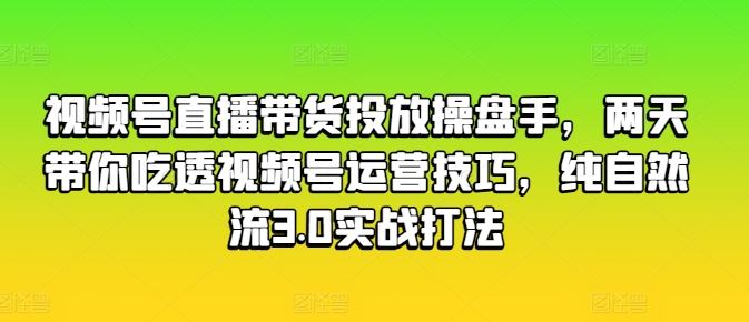 视频号直播带货投放操盘手，两天带你吃透视频号运营技巧，纯自然流3.0实战打法-启航资源站