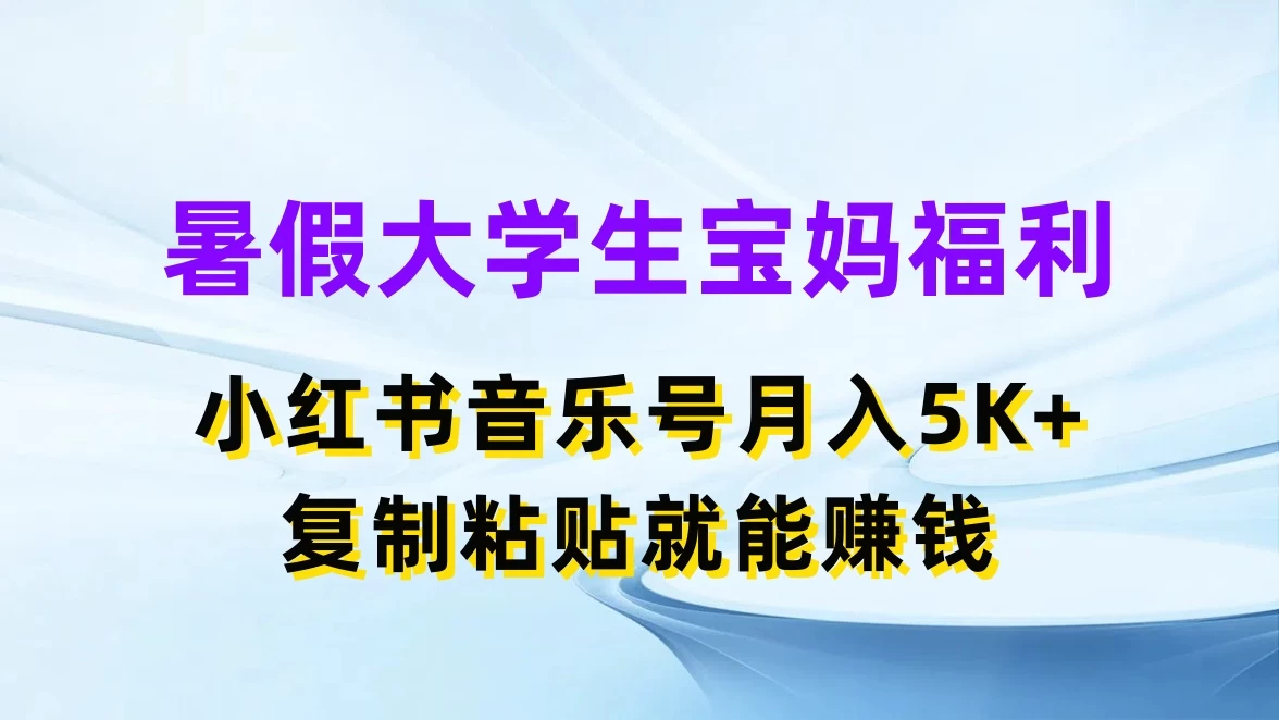 暑假大学生宝妈福利，小红书音乐号月入5K+，简单复制粘贴就能赚收益-启航资源站