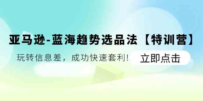 亚马逊蓝海趋势选品法【特训营】：玩转信息差，成功快速套利-启航资源站