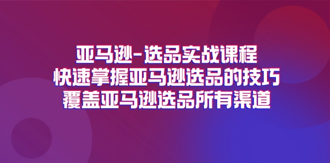 （11620期）亚马逊-选品实战课程，快速掌握亚马逊选品的技巧，覆盖亚马逊选品所有渠道-启航资源站