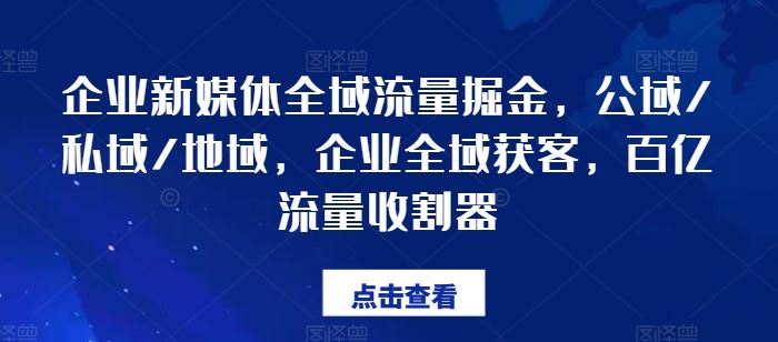 企业新媒体全域流量掘金，公域/私域/地域，企业全域获客，百亿流量收割器-启航资源站