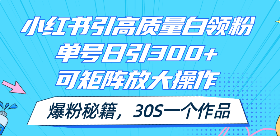 （11692期）小红书引高质量白领粉，单号日引300+，可放大操作，爆粉秘籍！30s一个作品-启航资源站