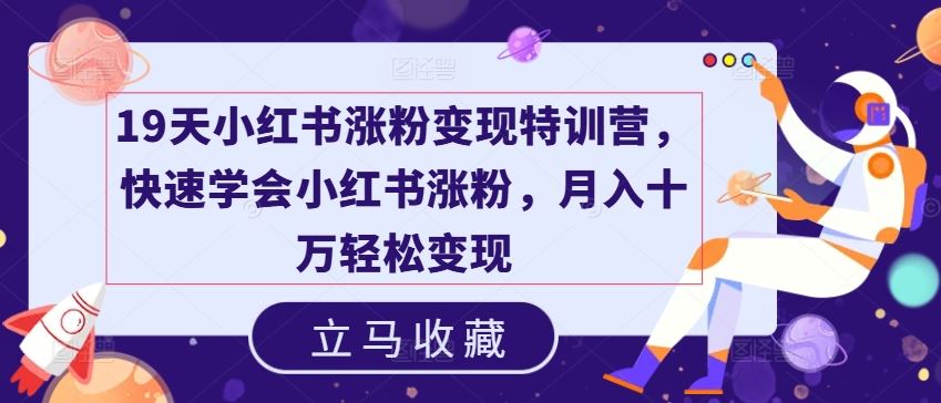 19天小红书涨粉变现特训营，快速学会小红书涨粉，月入十万轻松变现-启航资源站