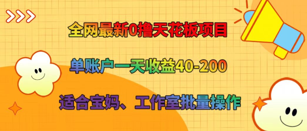 全网最新0撸天花板项目 单账户一天收益40-200 适合宝妈、工作室批量操作-启航资源站