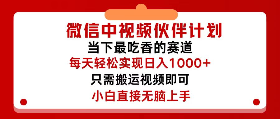 （12017期）微信中视频伙伴计划，仅靠搬运就能轻松实现日入500+，关键操作还简单，…-启航资源站