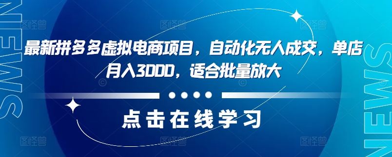 最新拼多多虚拟电商项目，自动化无人成交，单店月入3000，适合批量放大-启航资源站