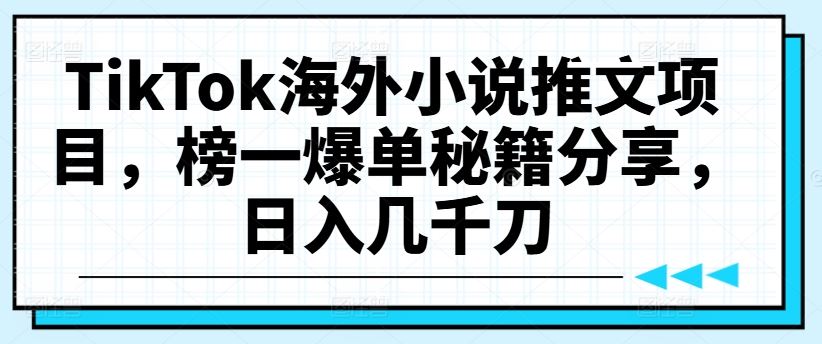 TikTok海外小说推文项目，榜一爆单秘籍分享，日入几千刀-启航资源站