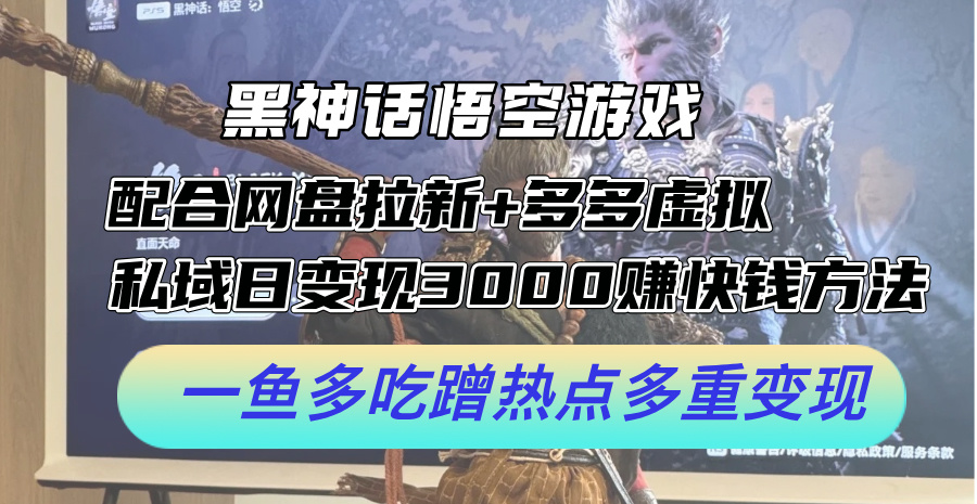 （12316期）黑神话悟空游戏配合网盘拉新+多多虚拟+私域日变现3000+赚快钱方法。…-启航资源站