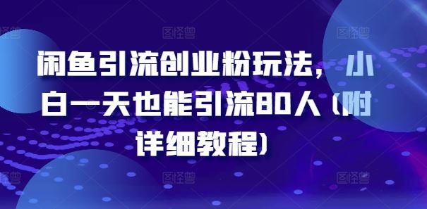 闲鱼引流创业粉玩法，小白一天也能引流80人(附详细教程)-启航资源站