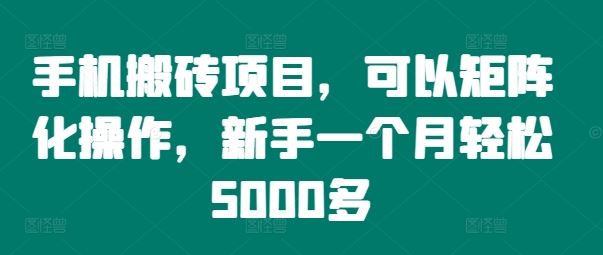 手机搬砖项目，可以矩阵化操作，新手一个月轻松5000多-启航资源站