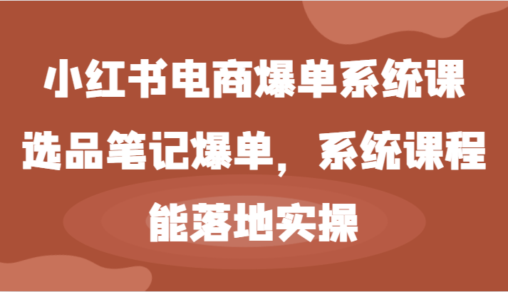 小红书电商爆单系统课-选品笔记爆单，系统课程，能落地实操-启航资源站