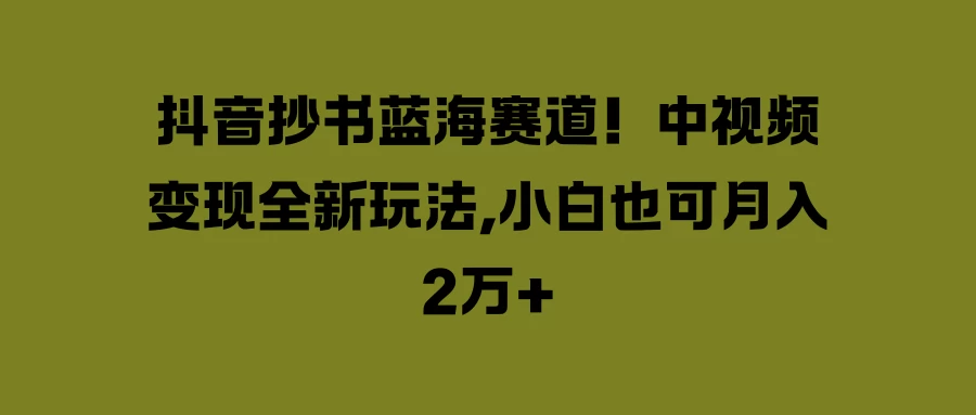 抖音抄书蓝海赛道！中视频变现全新玩法，小白也可月入2万+-启航资源站