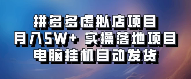 拼多多虚拟店项目，单人单店月入50000+，电脑挂机自动发货，实操落地项目可批量放大！-启航资源站