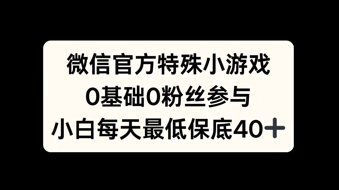 微信官方特定小游戏，0基础0粉丝，小白上手每天最少保底40+-启航资源站