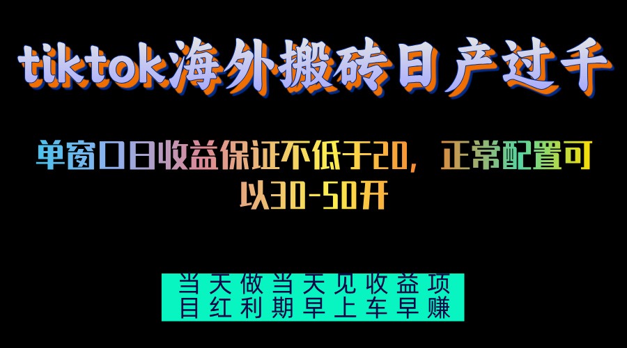 （13079期）tiktok海外搬砖项目单机日产过千当天做当天见收益-启航资源站