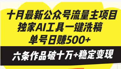 （13156期）十月最新公众号流量主项目，独家AI工具一键洗稿单号日赚500+，六条作品…-启航资源站