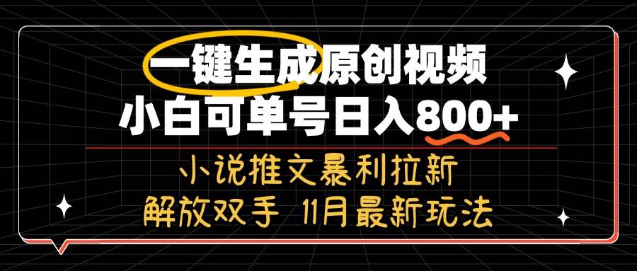 （13215期）11月最新玩法小说推文暴利拉新，一键生成原创视频，小白可单号日入800+…-启航资源站