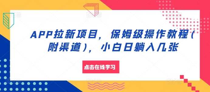 APP拉新项目，保姆级操作教程(附渠道)，小白日躺入几张【揭秘】-启航资源站